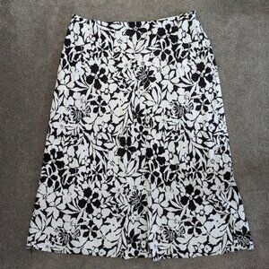 VILLAGER Liz Claiborne black white floral print cotton maxi skirt skirt Sz 14